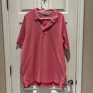 Men’s polo golf shirt- pinkish peach in color. One tiny pull inside near collar